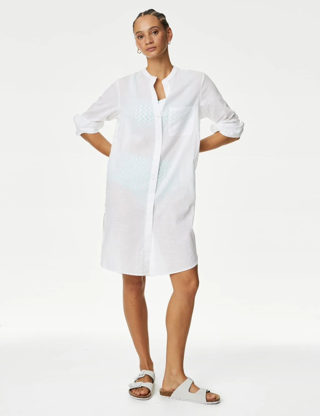 Pure Cotton Collarless Beach Cover Up Shirt 5 Pure Cotton Collarless Beach Cover Up Shirt - Image 3