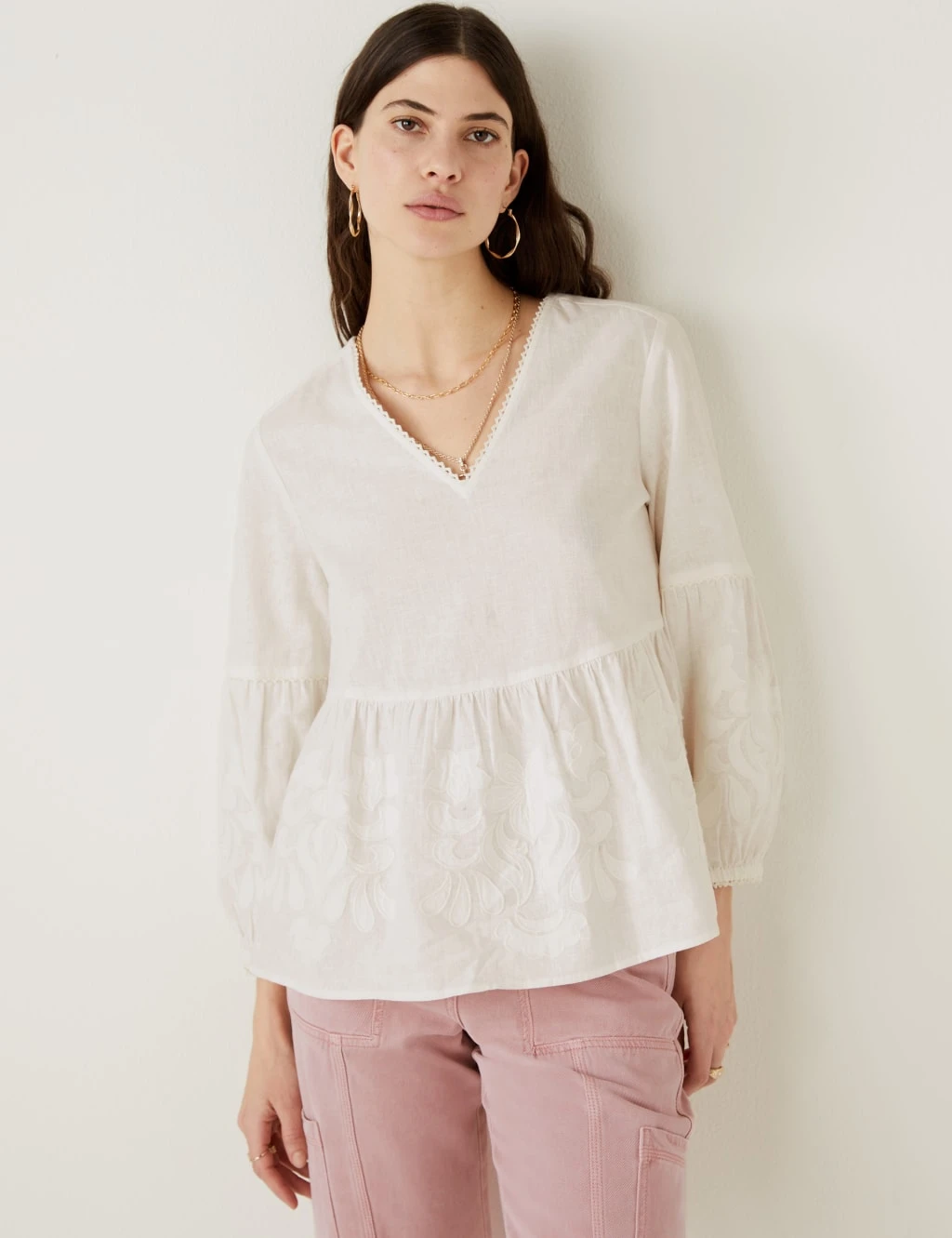 Linen Rich Embroidered V-Neck Blouse 5 Linen Rich Embroidered V-Neck Blouse - Image 3