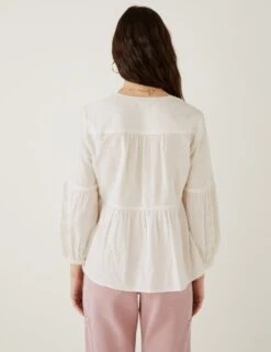 Linen Rich Embroidered V-Neck Blouse 13 Linen Rich Embroidered V-Neck Blouse -Marks and Spencer Shop SD 01 T53 2038U NZ X EC 4