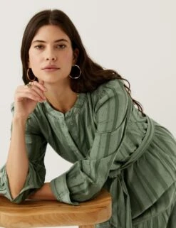 Cotton Blend Midaxi Waisted Dress -Marks and Spencer Shop SD 01 T53 3027U M7 X EC 3