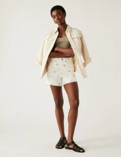 Denim Mom Embroidered High Waisted Shorts