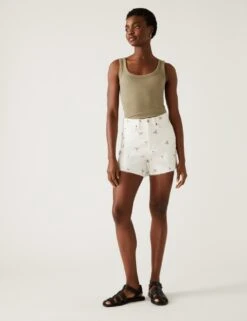 Denim Mom Embroidered High Waisted Shorts 9 Denim Mom Embroidered High Waisted Shorts -Marks and Spencer Shop SD 01 T57 3381 Y8 X EC 1