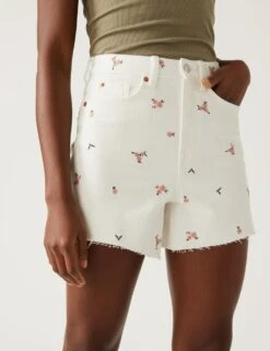Denim Mom Embroidered High Waisted Shorts 10 Denim Mom Embroidered High Waisted Shorts -Marks and Spencer Shop SD 01 T57 3381 Y8 X EC 2