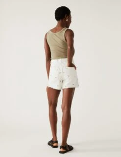 Denim Mom Embroidered High Waisted Shorts 11 Denim Mom Embroidered High Waisted Shorts -Marks and Spencer Shop SD 01 T57 3381 Y8 X EC 3