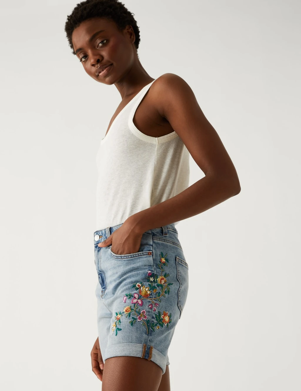 Denim Boyfriend Embroidered Shorts 3 Denim Boyfriend Embroidered Shorts