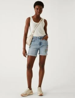 Denim Boyfriend Embroidered Shorts 9 Denim Boyfriend Embroidered Shorts -Marks and Spencer Shop SD 01 T57 3554 QQ X EC 1
