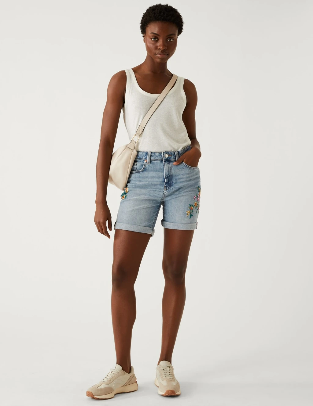 Denim Boyfriend Embroidered Shorts 5 Denim Boyfriend Embroidered Shorts - Image 3