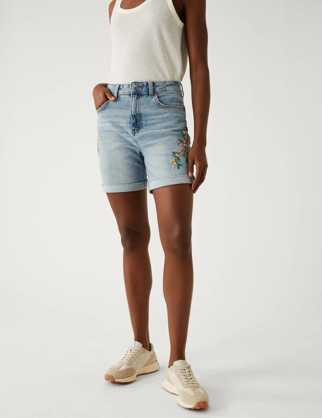 Denim Boyfriend Embroidered Shorts 6 Denim Boyfriend Embroidered Shorts - Image 4