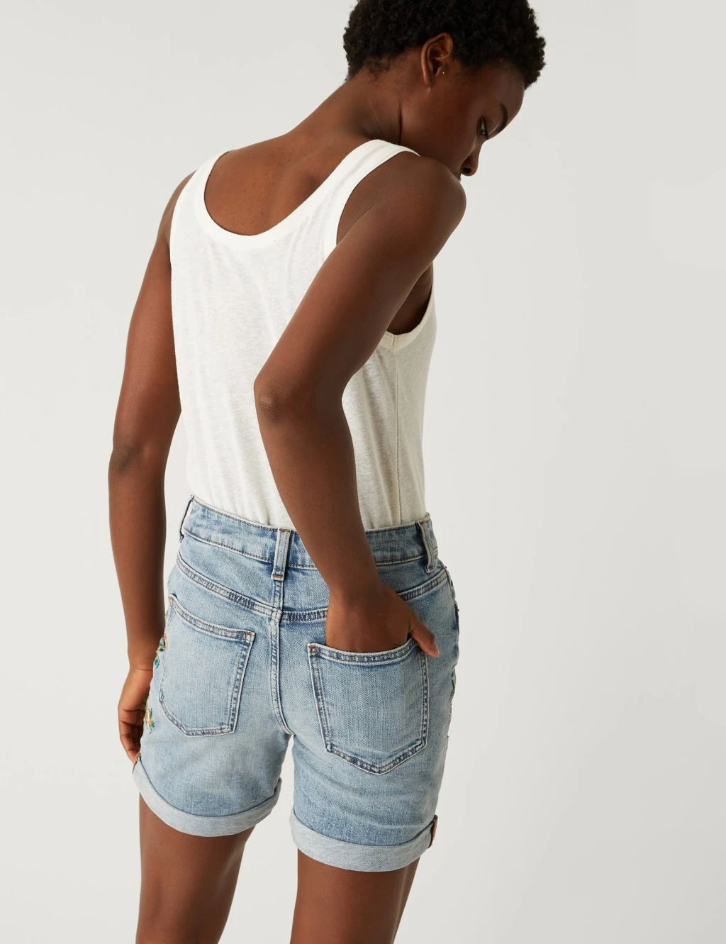 Denim Boyfriend Embroidered Shorts 7 Denim Boyfriend Embroidered Shorts - Image 5