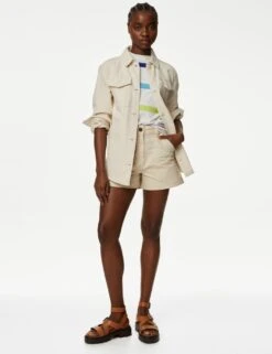 Cotton Rich High Waisted Utility Shorts