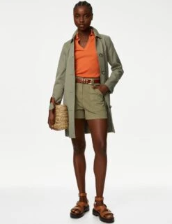 Cotton Blend Belted Trench Coat