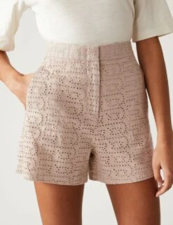 Linen Blend Broderie High Waisted Shorts 10 Linen Blend Broderie High Waisted Shorts -Marks and Spencer Shop SD 01 T59 5623T NU X EC 2