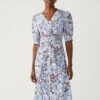 Floral V-Neck Puff Sleeve Midi Tea Dress -Marks and Spencer Shop SD 01 T69 1580 E4 X EC 0