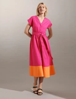 Jaeger Pure Cotton Colour Block Midi Waisted Dress -Marks and Spencer Shop SD 09 T97 6330E A4 X EC 1