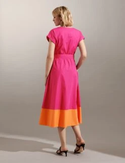 Jaeger Pure Cotton Colour Block Midi Waisted Dress -Marks and Spencer Shop SD 09 T97 6330E A4 X EC 3