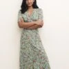 Floral V-Neck Button Through Midi Tea Dress