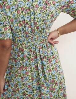 Floral V-Neck Button Through Midi Tea Dress -Marks and Spencer Shop SD 10 T82 1931 J4 X EC 3