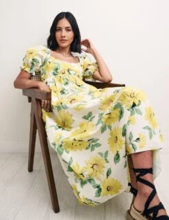 Organic Cotton Floral Midi Tea Dress