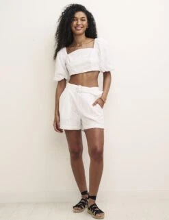 Pure Cotton High Waisted Broderie Shorts