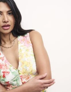 Organic Cotton Floral V-Neck Midi Tea Dress -Marks and Spencer Shop SD 10 T82 3666 ZZ X EC 2