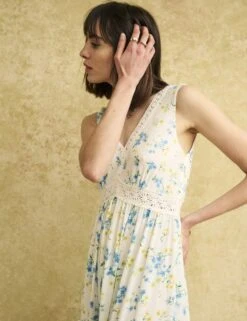 Floral V-Neck Midi Tiered Smock Dress -Marks and Spencer Shop SD 10 T82 3669 Z4 X EC 2