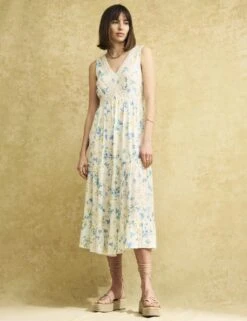 Floral V-Neck Midi Tiered Smock Dress -Marks and Spencer Shop SD 10 T82 3669 Z4 X EC 3