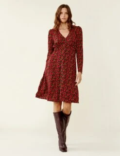 Floral V-Neck Knee Length Tea Dress -Marks and Spencer Shop SD 10 T83 1249W Y4 X EC 2