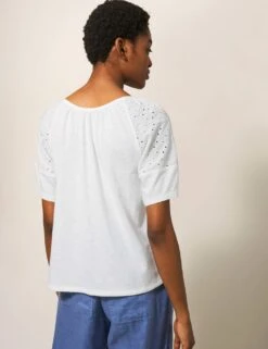 WHITE STUFF Pure Cotton Broderie V-Neck Blouse -Marks and Spencer Shop SD 10 T83 1381W Z0 X EC 2