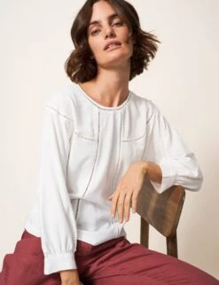 WHITE STUFF Cotton Rich Crew Neck Cutwork Detail Blouse -Marks and Spencer Shop SD 10 T83 1388W Z0 X EC 1