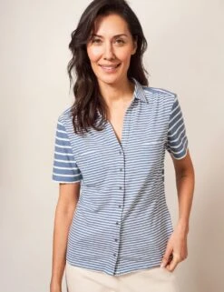WHITE STUFF Pure Cotton Striped Collared Shirt -Marks and Spencer Shop SD 10 T83 1524W E4 X EC 2