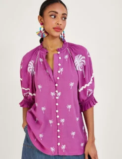 MONSOON Embroidered High Neck Frill Detail Blouse