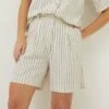 Linen Rich Striped Pleat Front Shorts