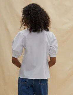 Organic Cotton V-Neck Puff Sleeve Blouse -Marks and Spencer Shop SD 10 T83 2359W Z0 X EC 2