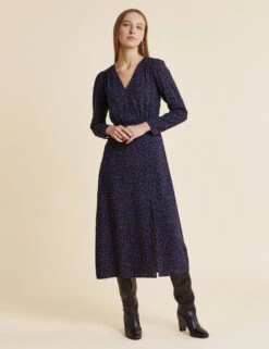 Floral V-Neck Midi Waisted Dress