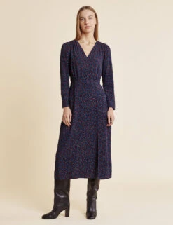 Floral V-Neck Midi Waisted Dress -Marks and Spencer Shop SD 10 T83 2944W ZZ X EC 1