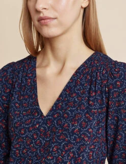 Floral V-Neck Midi Waisted Dress -Marks and Spencer Shop SD 10 T83 2944W ZZ X EC 2