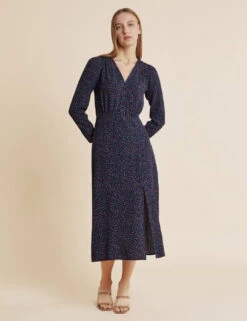 Floral V-Neck Midi Waisted Dress -Marks and Spencer Shop SD 10 T83 2944W ZZ X EC 4