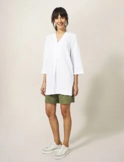 WHITE STUFF Pure Linen Floral Embroidered Tunic
