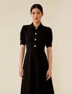 Crepe Puff Sleeve Midi Tea Dress -Marks and Spencer Shop SD 10 T83 3776 Y0 X EC 2