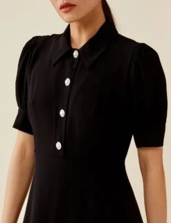 Crepe Puff Sleeve Midi Tea Dress -Marks and Spencer Shop SD 10 T83 3776 Y0 X EC 3