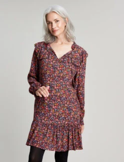 Joules Floral Round Neck Frill Detail Tunic