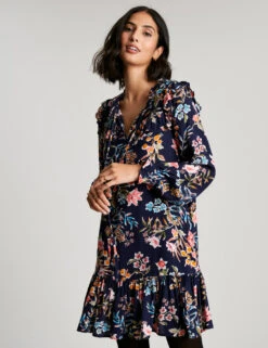 Joules Floral Tie Neck Frill Detail Tunic