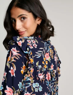 Joules Floral Tie Neck Frill Detail Tunic -Marks and Spencer Shop SD 10 T83 4114W F0 X EC 3