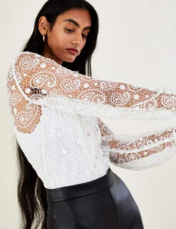 MONSOON Lace Paisley High Neck Button Through Blouse -Marks and Spencer Shop SD 10 T83 4269W Z4 X EC 2