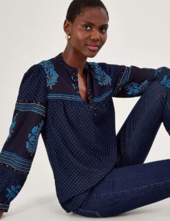 MONSOON Printed Embroidered V-Neck Popover Blouse -Marks and Spencer Shop SD 10 T83 4274W E4 X EC 1