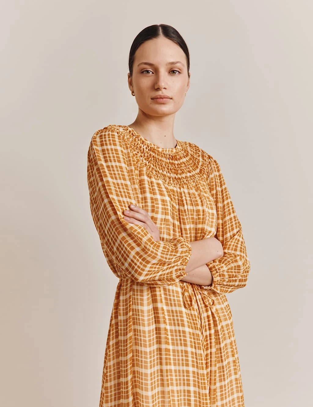 Ghost Checked Tie Waist Mini Smock Dress 6 Ghost Checked Tie Waist Mini Smock Dress - Image 4