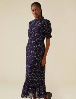 Polka Dot High Neck Midaxi Smock Dress -Marks and Spencer Shop SD 10 T83 4746 F4 X EC 3