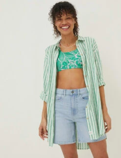 Cotton Blend Striped Longline Shirt