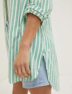 Cotton Blend Striped Longline Shirt -Marks and Spencer Shop SD 10 T83 4948W J4 X EC 3