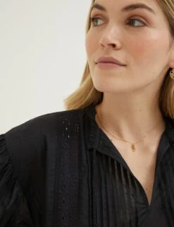 Pure Cotton V-Neck Lace Insert Blouse -Marks and Spencer Shop SD 10 T83 4951W Y0 X EC 2